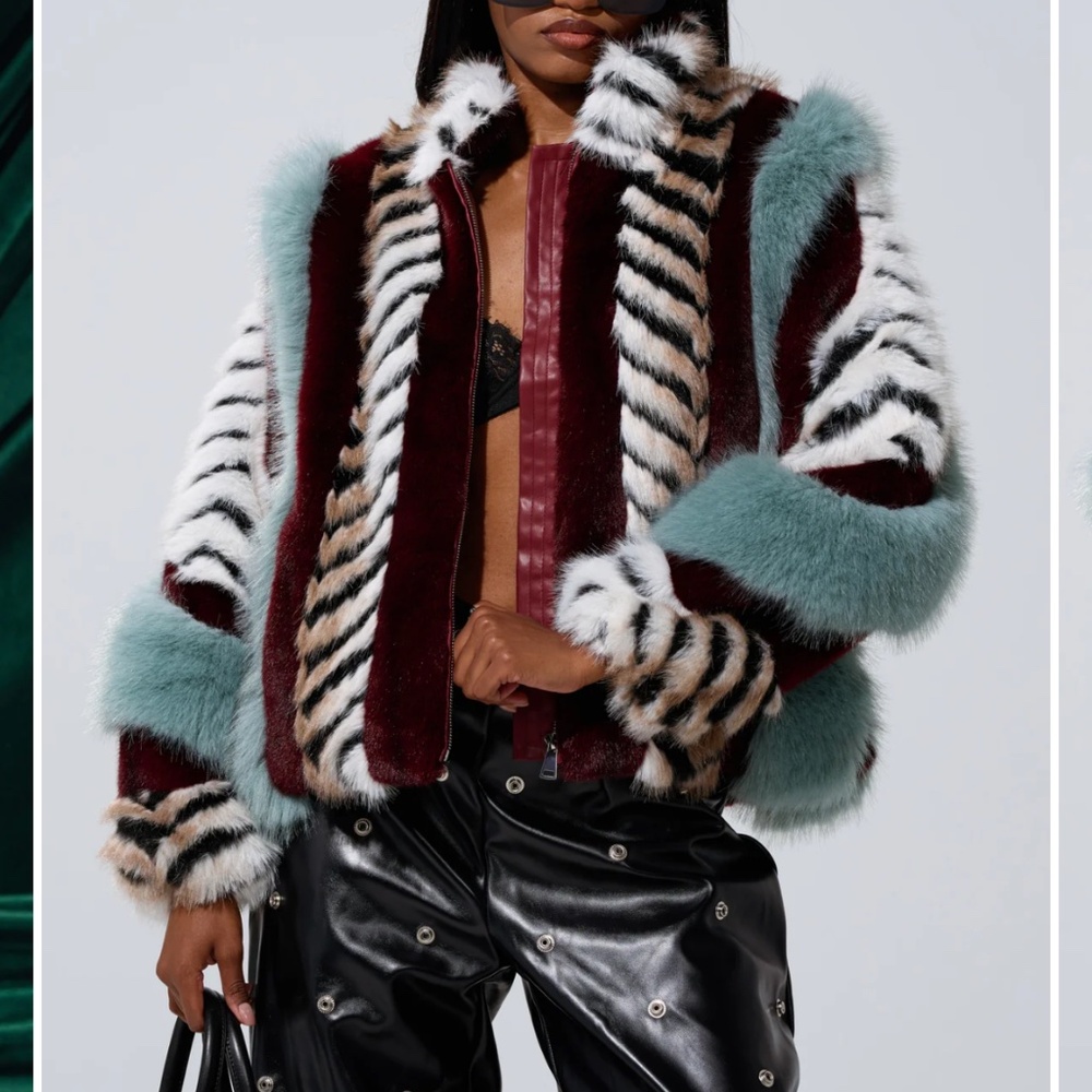 AKIRA HAVE IT ALL PANELED FUR COAT Size M